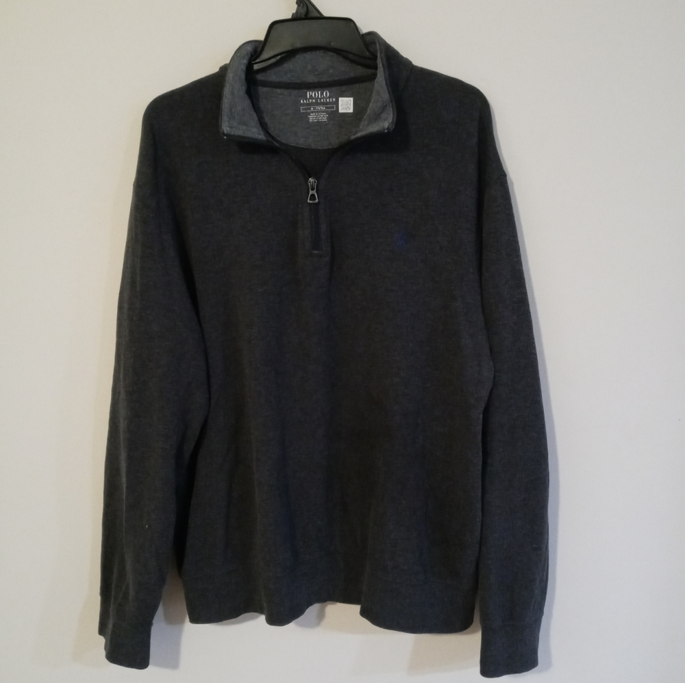 Men's Polo Ralph Lauren Dark Gray Cotton Blend Quarter-Zip Up Pullover